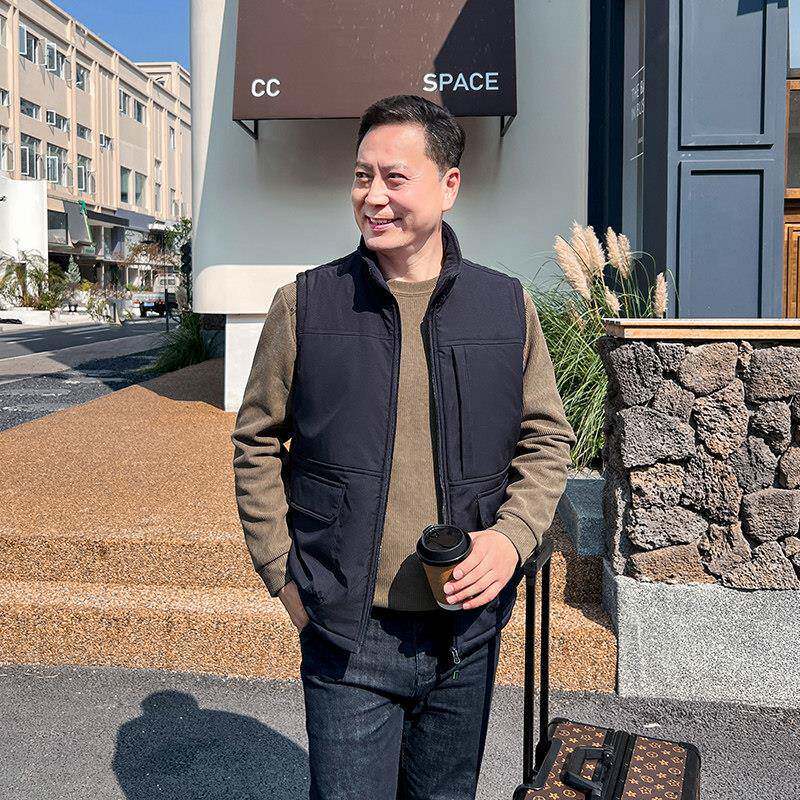 秋冬季爸爸装中装年士棉甲加绒加厚背心中老男年MS23MJ22外马穿工