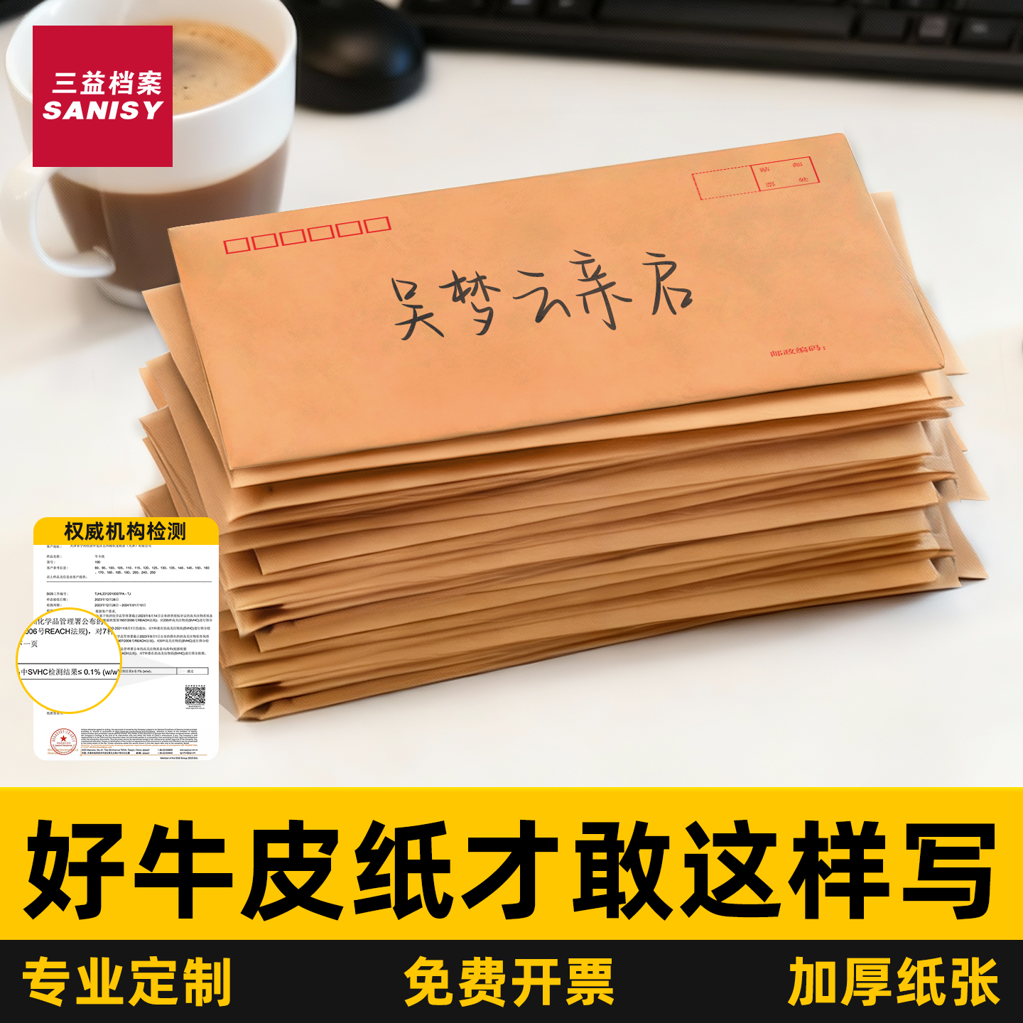 100个信封牛皮纸大号加厚信封信纸A4大小可装现金5号工资袋黄色牛皮纸文件资料袋1995创意复古定制定做印logo