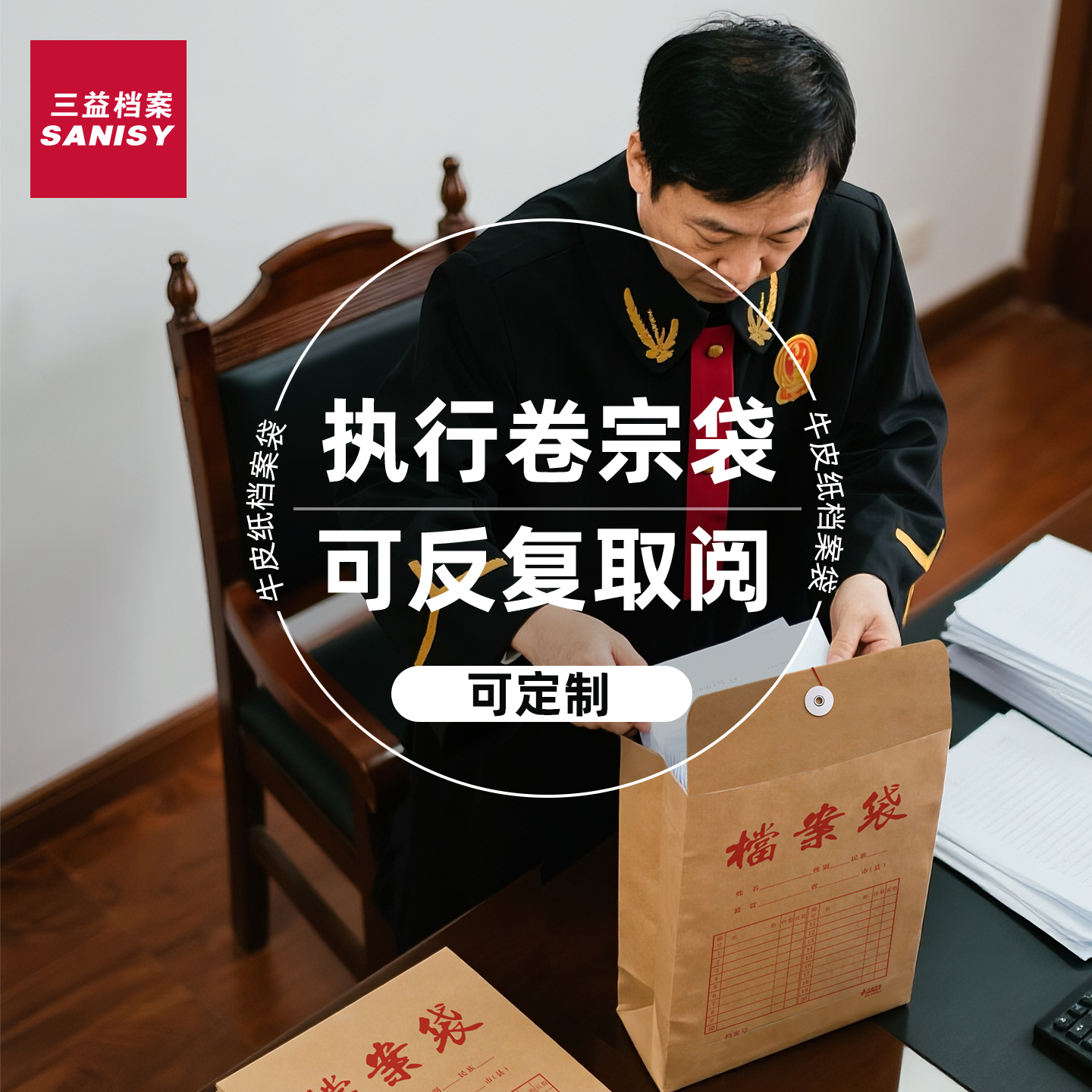 50个牛皮纸档案袋执行卷宗袋A4纸质文件袋文档收纳加厚大容量人民检察院视频料电子证据袋光盘定制定做LOGO