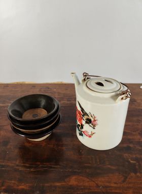 怀旧红色文化收藏影视道具茶壶茶碗店小二提梁壶老式农家茶壶