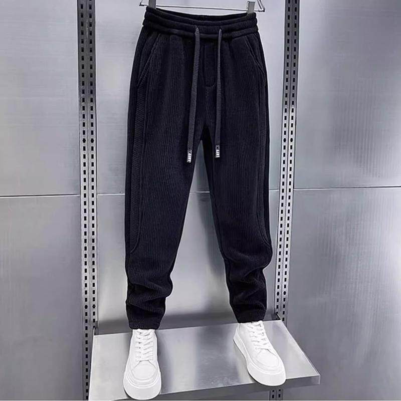 秋冬季时尚百搭灯芯绒休闲裤子男士宽松条绒卫裤潮流帅气运动长裤