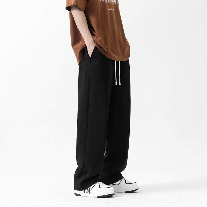 重磅拖地卫裤男款运动秋冬加绒厚直筒休闲裤灰色垂感宽松阔腿裤子