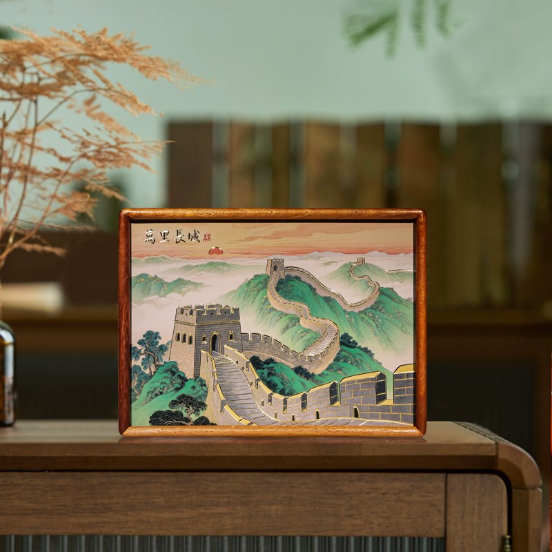 铜艺世家万里长i城铜雕画桌面摆件办公室靠山图山水家居装饰画摆