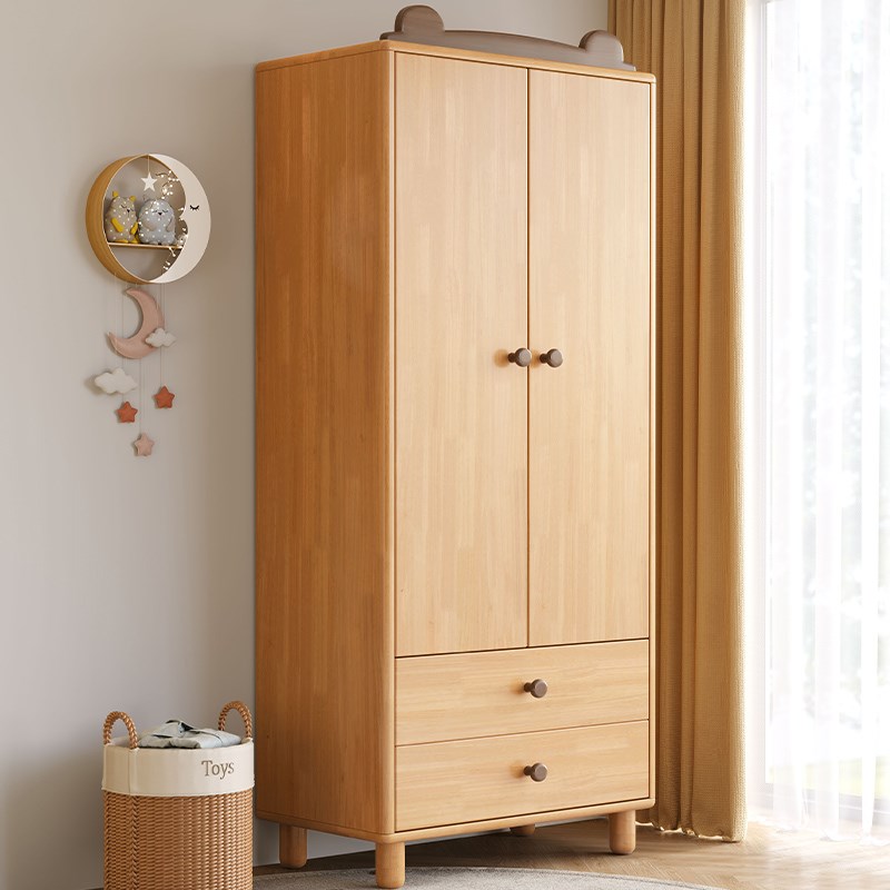 实木衣柜儿童家用卧室小户型男孩B女孩儿童房成品衣柜子橡胶木衣