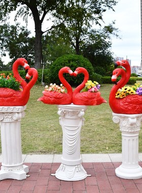 户外庭院仿真动物卡通o火烈鸟雕塑花盆花缸花园幼儿园装饰园林摆