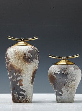 新中式创意复古陶瓷储物罐摆件家居轻奢风高端大气上档.次高端瓷