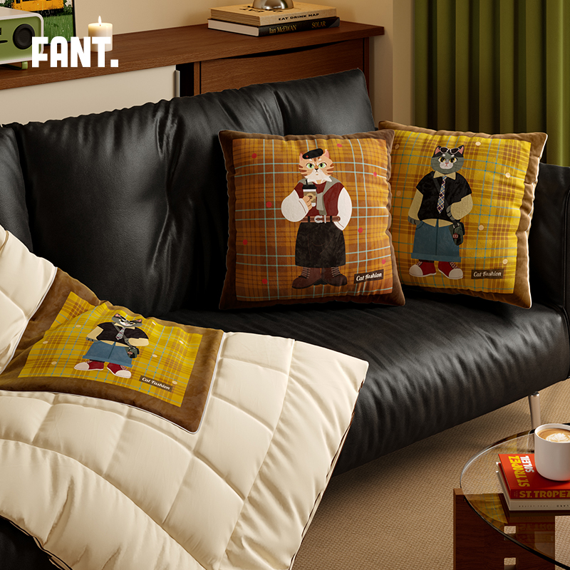 喵吉先生中古风两用抱枕被子二合一办公午休毯靠垫车载折叠空调被