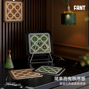 瑟琳复古中古风花砖杯垫茶台茶托强吸水防滑耐高温皮革隔热垫定制