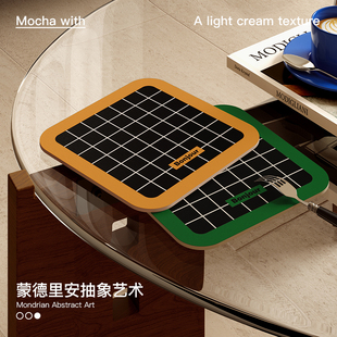 几何派对中古风吸水杯垫防烫隔热垫高级感速干餐桌碗盘垫茶垫定制