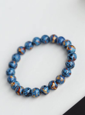8mm水蓝色非遗大漆手串漆珠女檀木佛珠手链彰髹手工漆器念珠0985