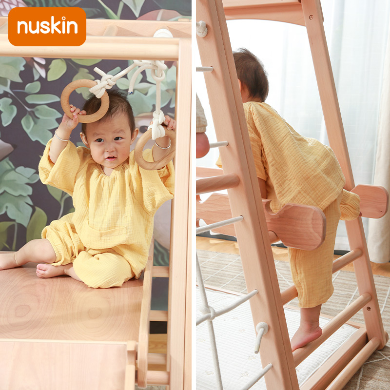 nuskin攀爬架室内儿童实榉木滑滑梯室内秋千小型健身