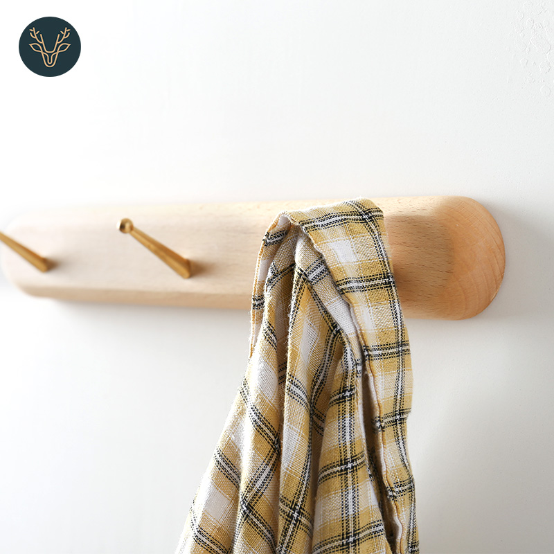 ins北欧实木榉木黄铜挂墙衣帽架墙面免打孔玄关卧室衣服排挂粘钩