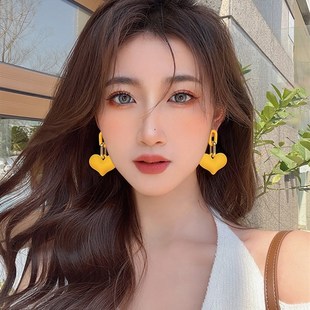 极速玫红色耳饰耳环立体桃心个性耳坠甜美夸张显脸瘦少女玫粉色爱