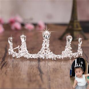 韩冠儿童皇冠头饰公主女童出国水晶演王花童发饰宝宝黄冠女孩发箍