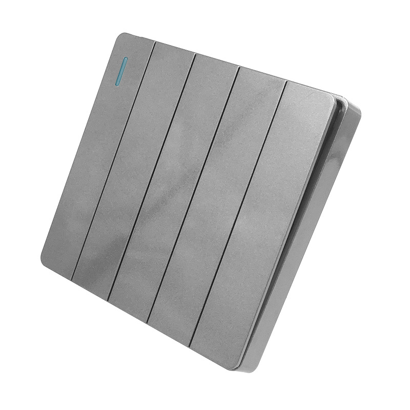 家用86型客厅照明五开单控灯开关5开一路双控墙壁暗装5联灰色面板