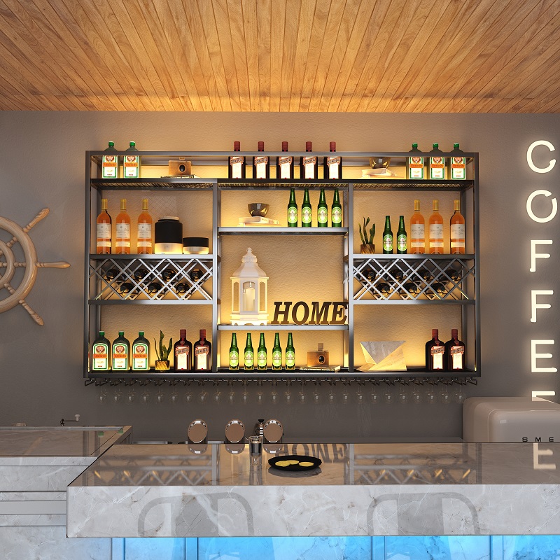格子菱形壁挂式酒架铁艺饭厅酒吧装饰挂墙酒柜创意墙上红酒置物架