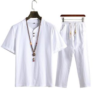 Men Casual Outfit Solid Color Homewear Chinoiserie Summer Tw