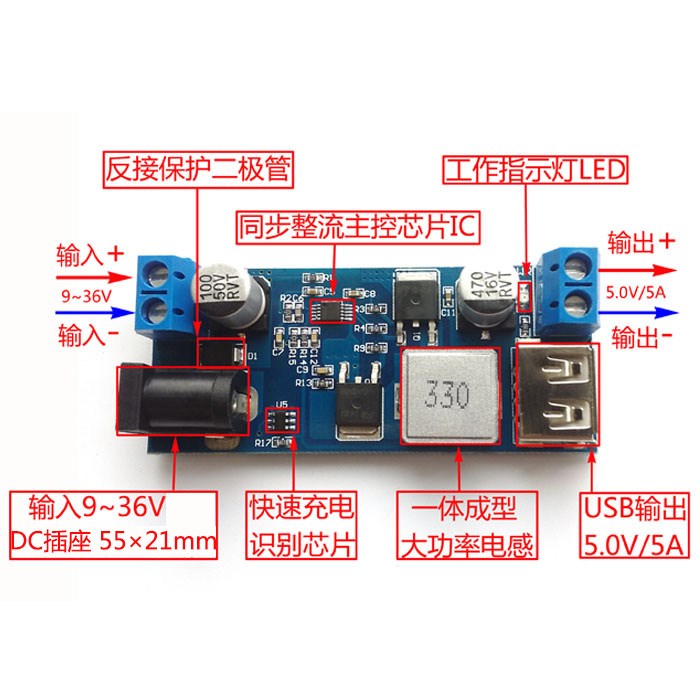 。24V/换器12V转LM255V 转5A电源模组DC-DC XY-96S3606 电源超