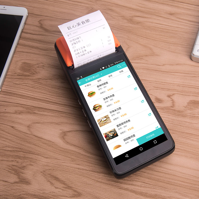 英文繁體字收銀機移动點單點菜印表機一體機餐飲小吃奶茶流動外賣