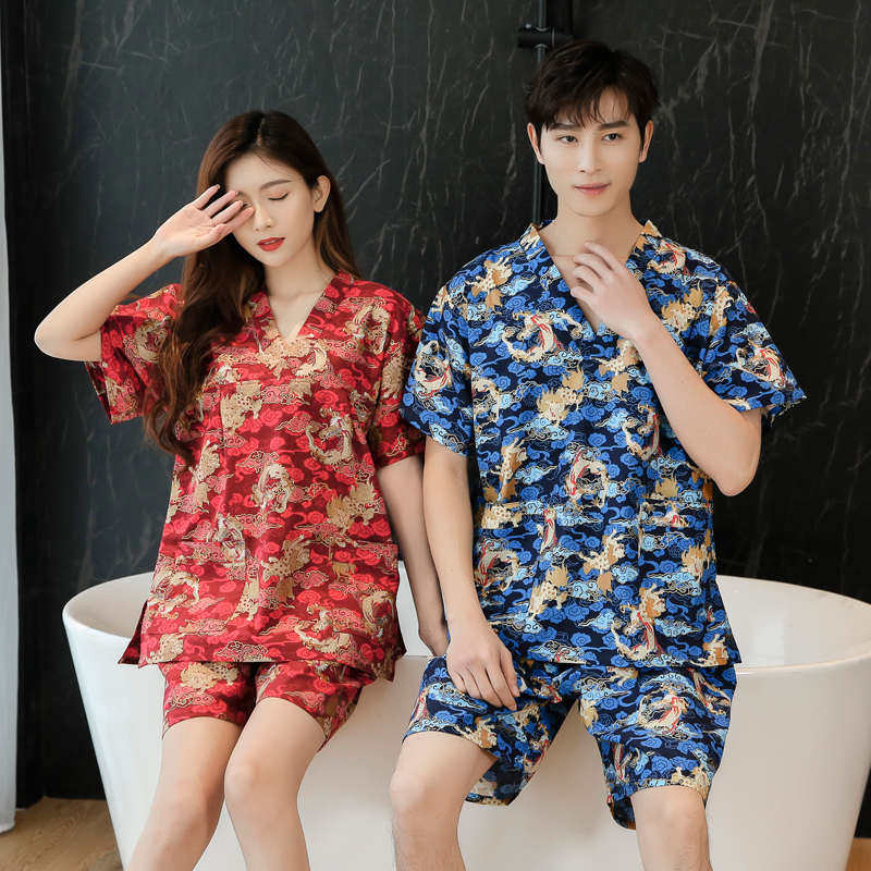 中国风纯棉汗蒸服女大码高档男女情侣装浴服全棉高端洗浴桑拿服