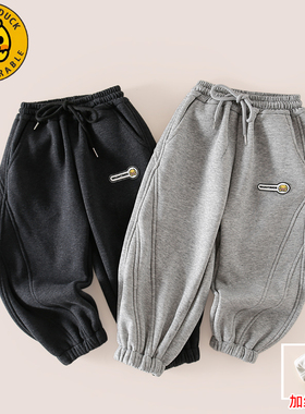 小黄鸭儿童秋冬休闲加绒卫裤新款男女童束脚冬装长裤子XT827-XYY