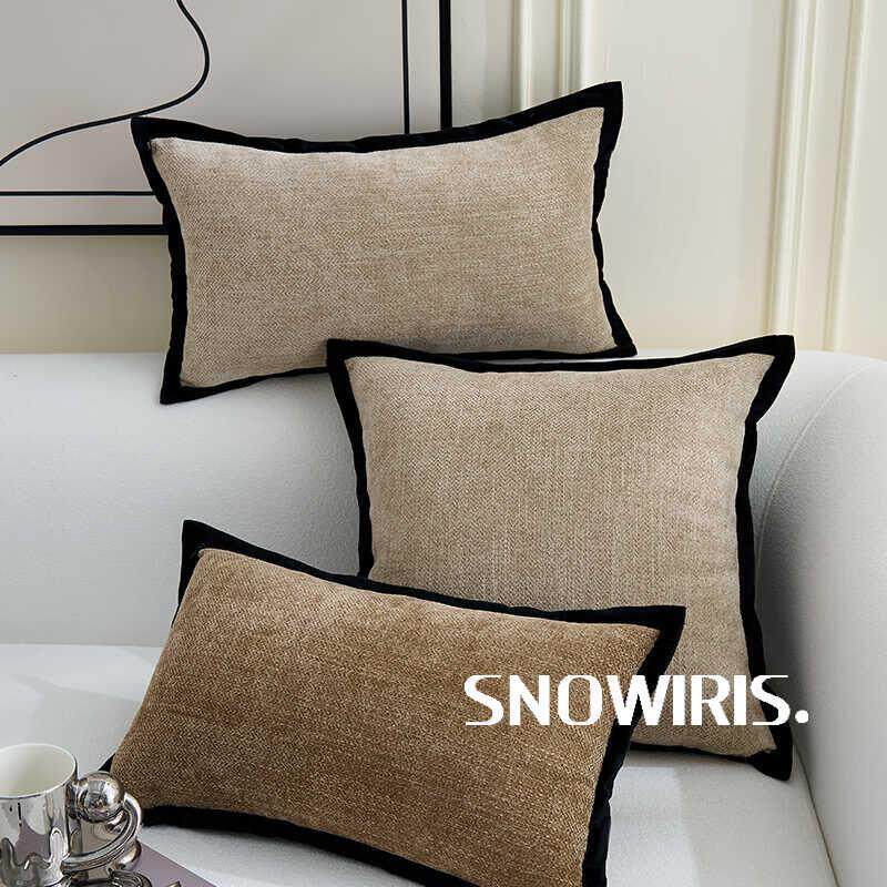 法式奶茶色抱枕覆古绿轻奢中古风纯色靠垫高级雪尼尔沙发腰靠枕套