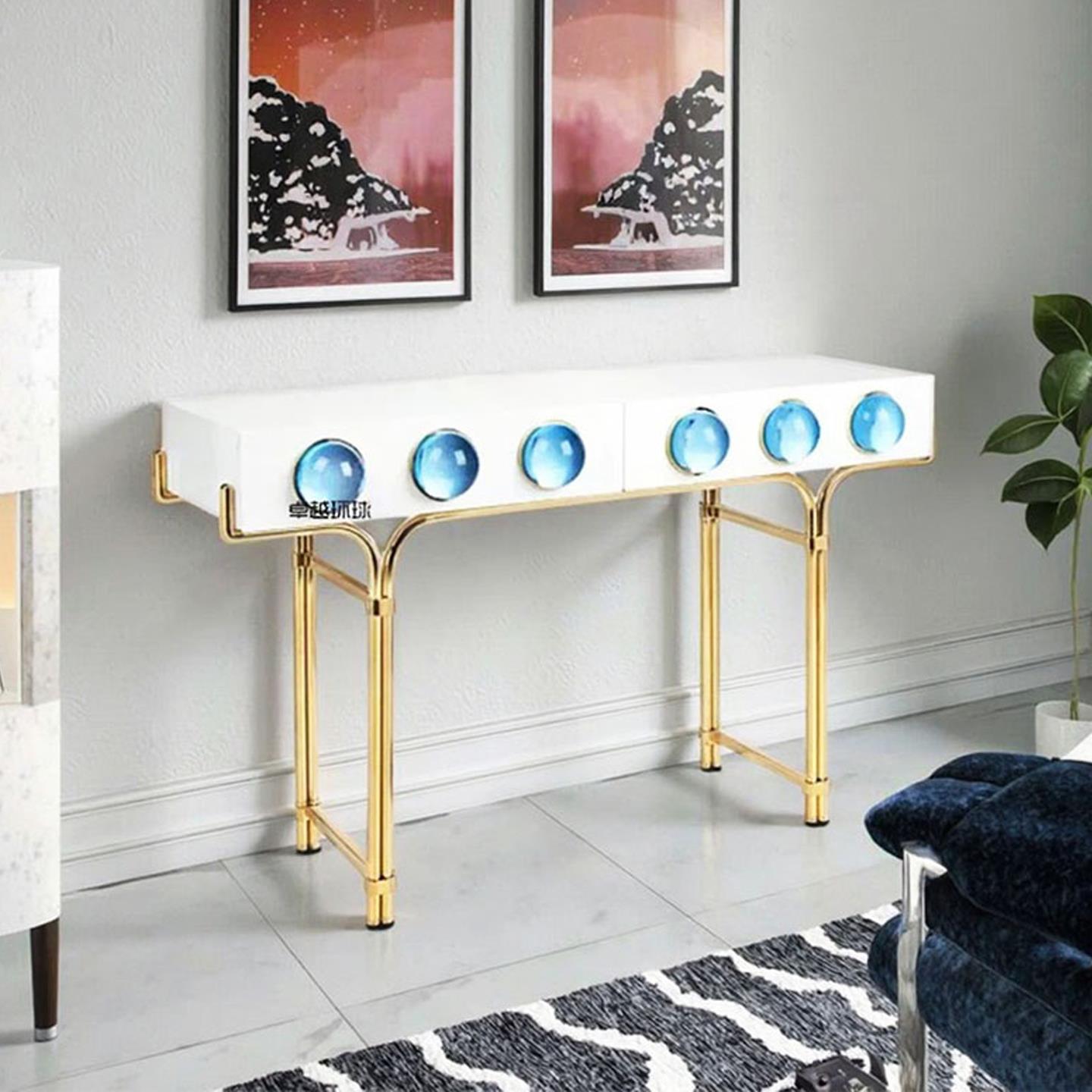 意式入户正对门玄关桌轻奢高级感别墅豪宅靠墙带抽屉不锈钢端景台