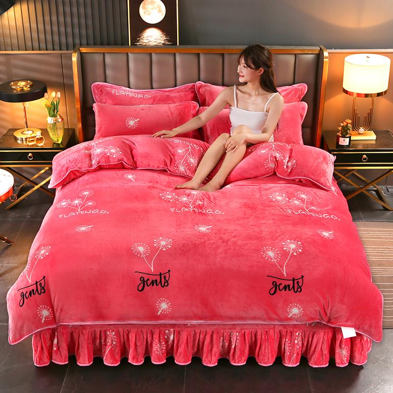 加厚牛奶绒被套冬季珊瑚绒被罩加绒1.8四件套规格