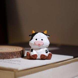 【精品版】丑牛手工木雕小摆件卡通可爱十二生肖系列装饰品礼物