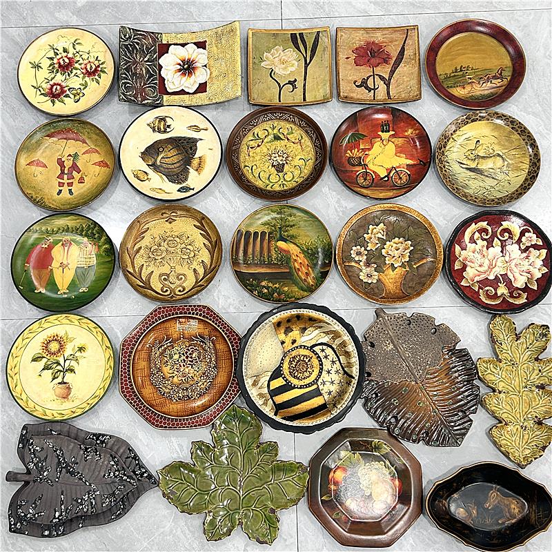 孤品-欧式覆古手绘陶瓷盘子摆件客厅玄关酒柜电视柜装饰坐盘摆设