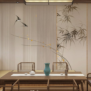 精选轻奢新中式墙布燕子壁布客厅卧室床头电视背景墙壁纸沙发竹子