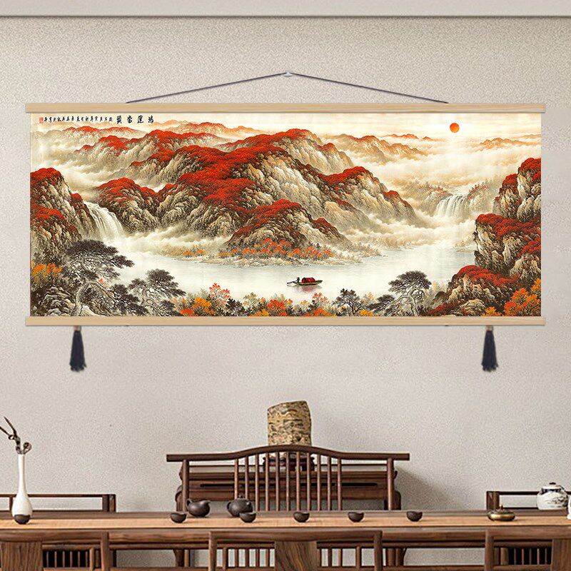 精选靠山图沙发背景墙装饰画山水画客厅挂画新中式办公室风景水墨