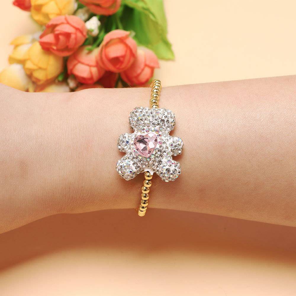 跨境新品满钻彩色陶泥镶钻爱心小熊手链 DIY串珠可调节时尚手链