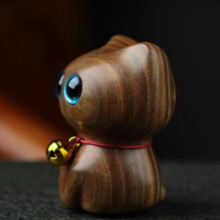 绿檀木雕刻优雅猫实木动物手把件卡通家居汽车可爱小猫咪木猫摆件