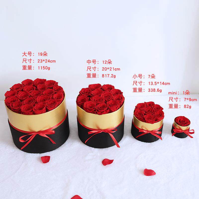 外贸跨境礼品1朵/7朵/12朵/19朵永生花玫瑰抱抱桶圣诞节礼物