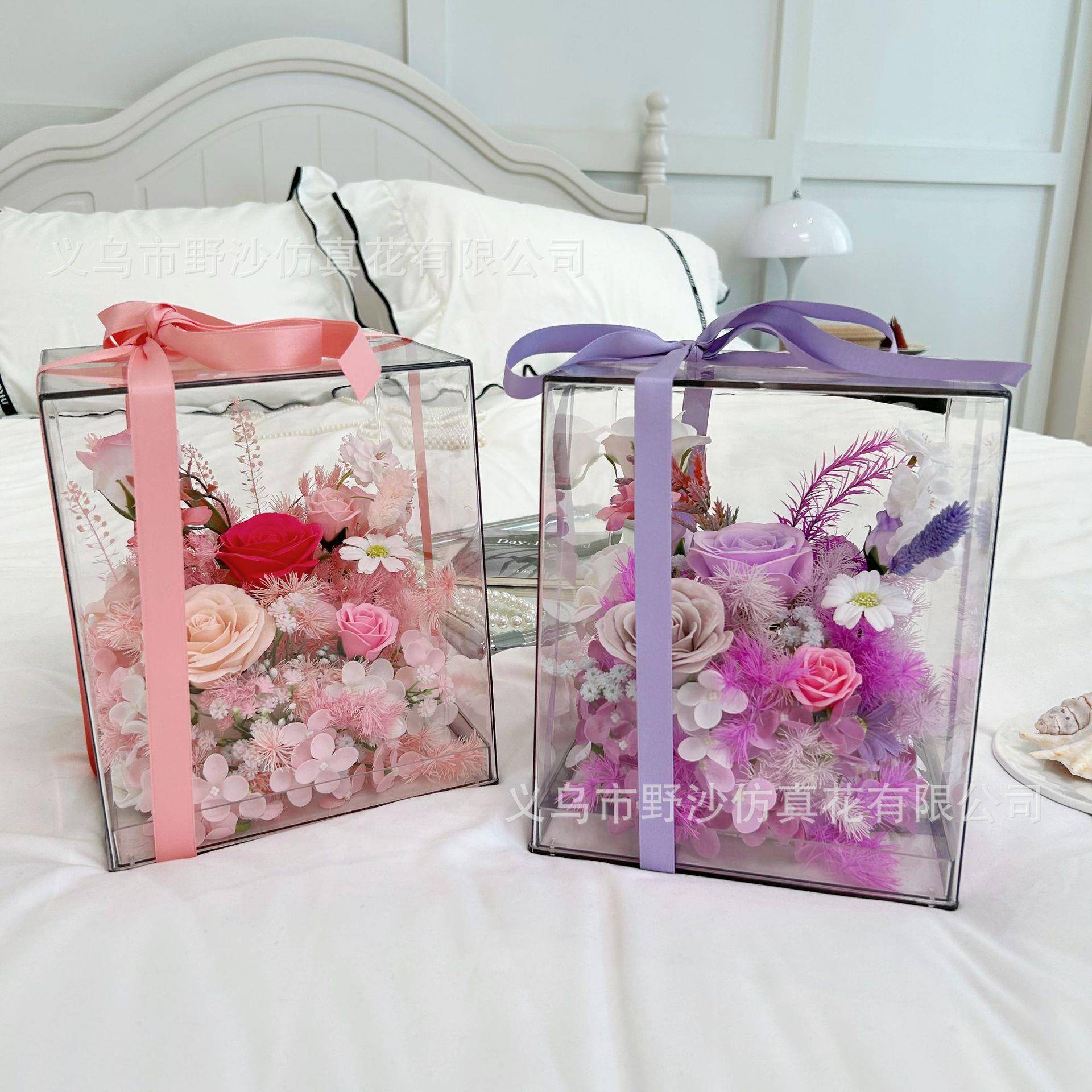 情人节透明亚克力手提花盒成品玫瑰香皂花送女朋友送闺蜜生日礼物