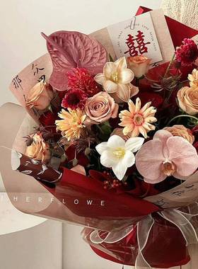 新款喜庆花束包装纸红色包花纸开业婚礼布置氛围礼物鲜花包装材料
