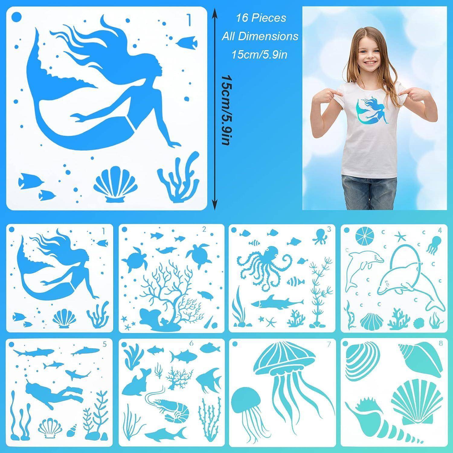 儿童绘画用品学校美术培训教学道具可重复用海洋系列镂空插画模具