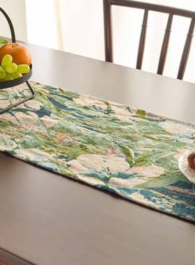 田园风桌旗莫奈油画绿色茶旗布茶室装饰茶几斗柜长条餐旗