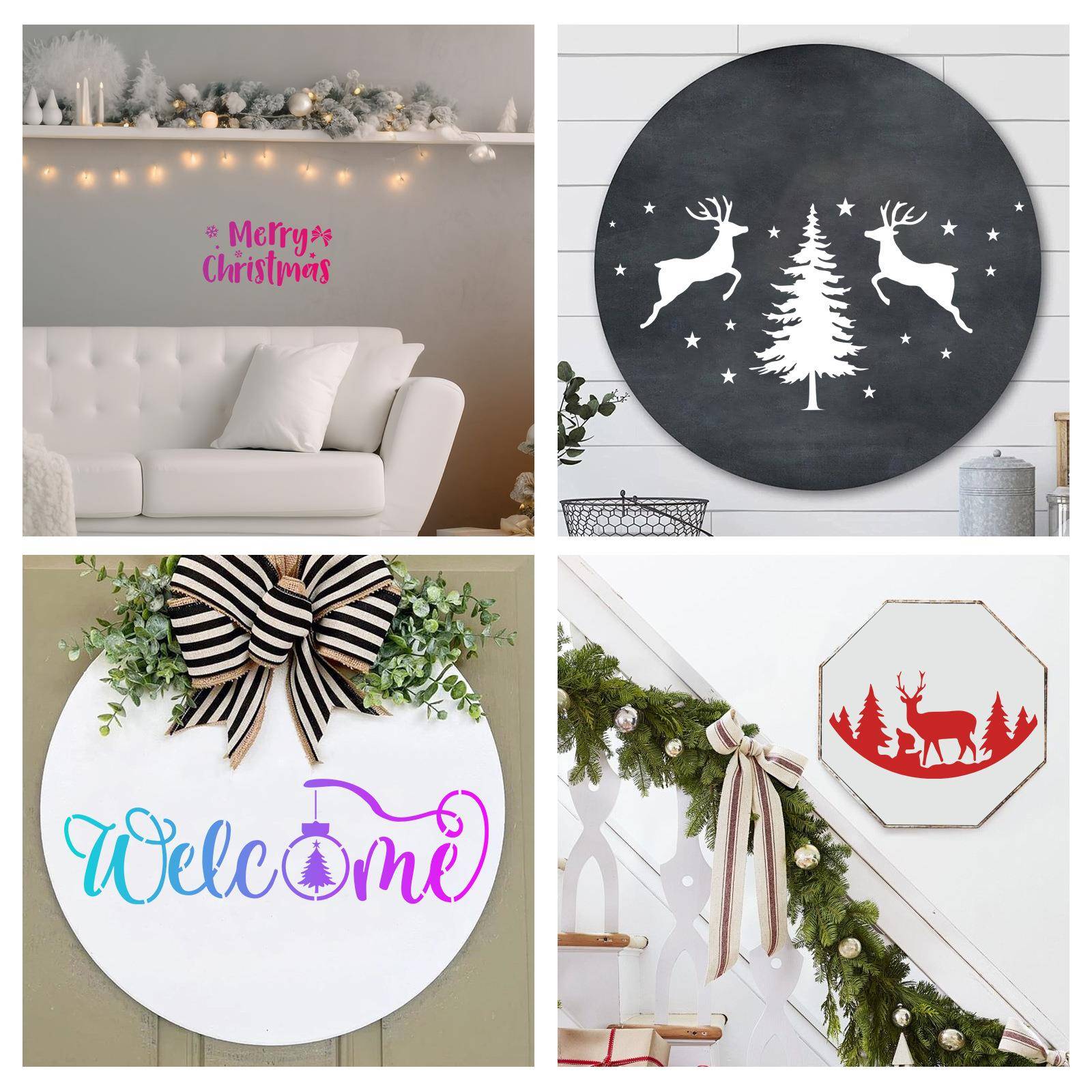 跨境新款原创模板亚马逊圣诞门牌文字主题DIY圣诞装饰模版水洗镂