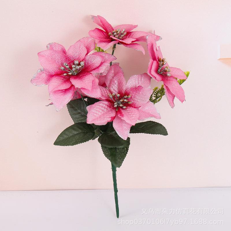 仿真圣诞花一品红花束圣诞婚庆绒布花饰品假花装饰仿真花圣诞