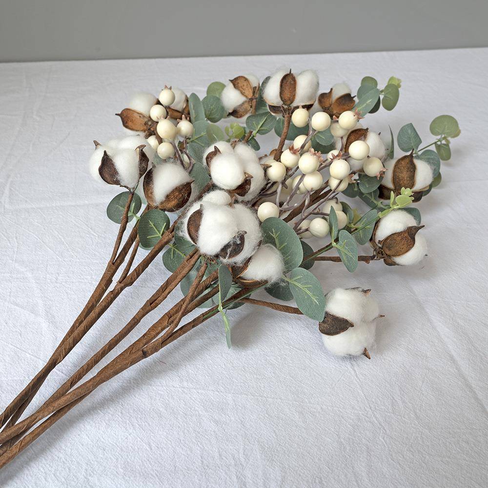 永生棉花干花浆果花束仿真假花棉花头家居装饰永生棉拍照道具插花