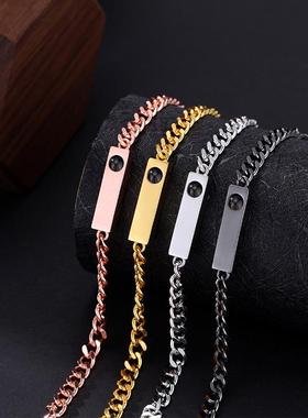 跨境钛钢100种语言我爱你投影古巴手链微雕高清彩图照片定 制百搭