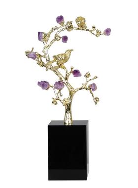 轻奢金色装黄铜客KF-M514树枝紫水晶摆件样间厅玄关装饰摆设招财