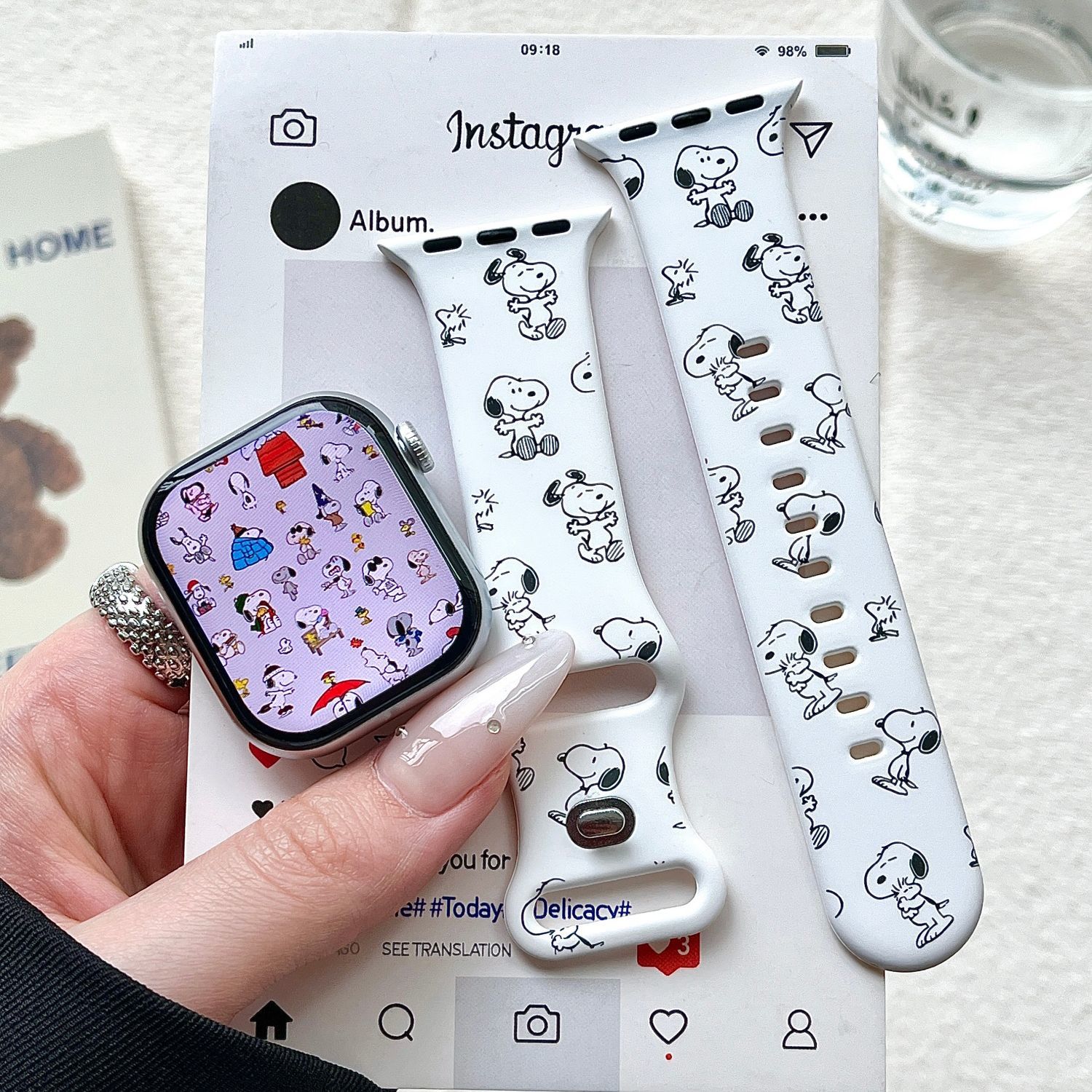 可爱史努比适用苹果手表表带iwatchS11/10/9硅胶Apple萌2ultra/SE