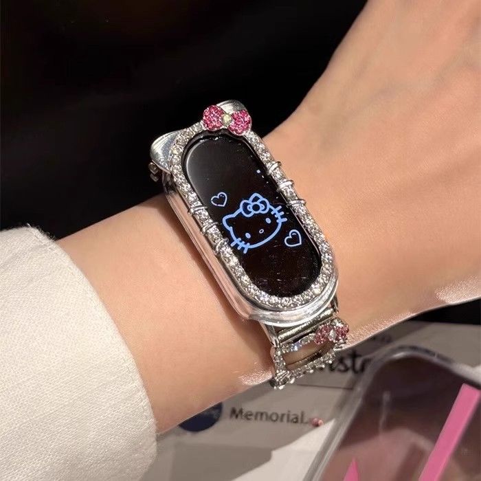 秋季新款适用小米10表带金属链条kt猫小米9/8nfc通用可爱女款表带