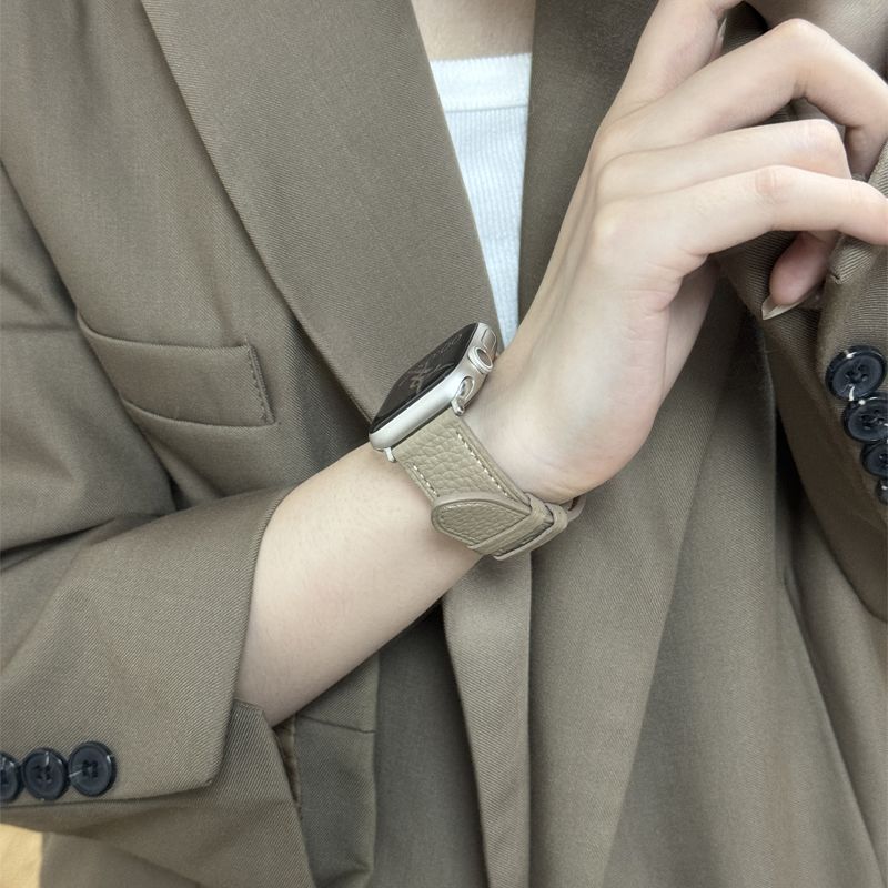 苹果表带真皮applewatchS11/S10/9表带荔枝纹皮iwatch se表带男女