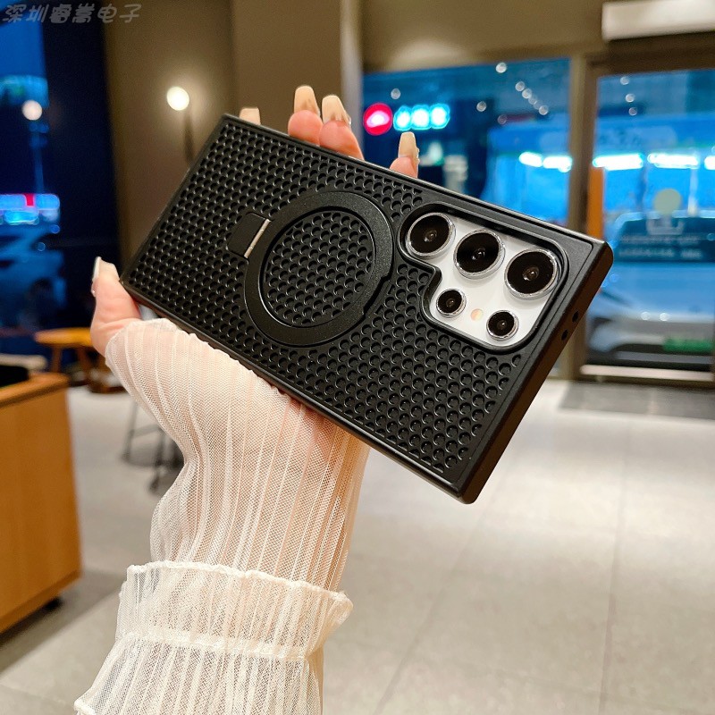 夏季散热新款适用三星s24ultra手机壳s23ultar磁吸支架S22u透气网孔galaxy是22plus全包23+fe防摔24加原厂套