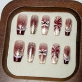 纯手工手工新年烟花穿戴醒狮美甲高级手绘红色秋冬显白猫眼法式