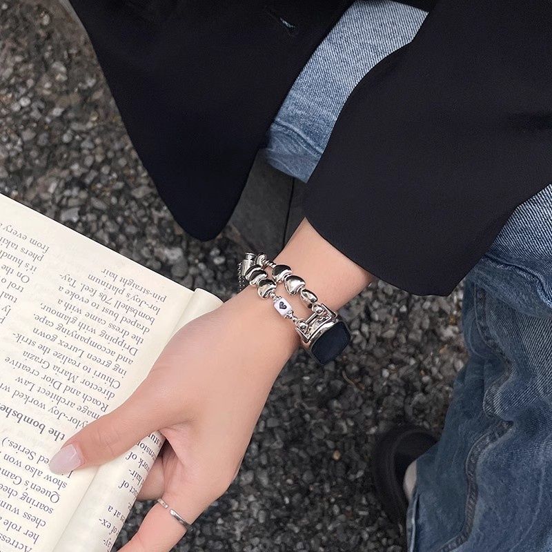 小米10/9nfc通用金属爱心串珠9pro表带红米watch4/5手环简约双色